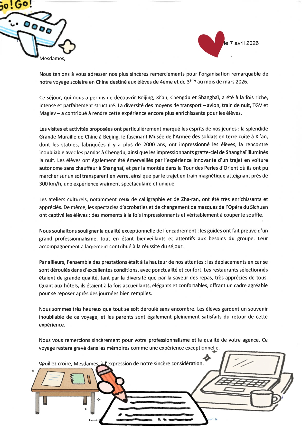 Lettre de remerciement